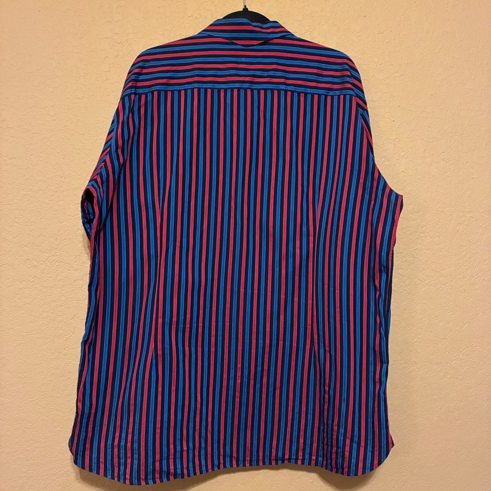 Fleur De Lis Mens 2XL Button Down Shirt Blokecore Club Striped Red Blue LS Party - Picture 5 of 13